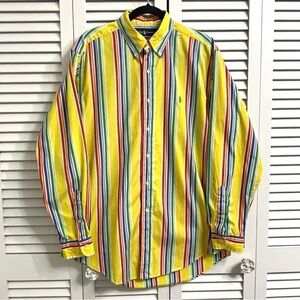 Ralph Lauren Classic Fit Button Down Shirt Mens Large Yellow Candy Striped